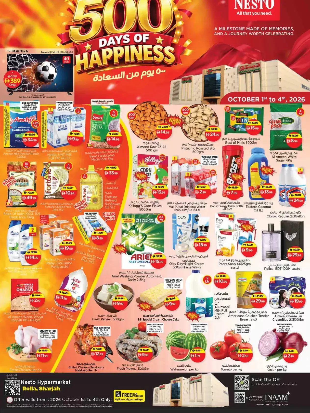 Nesto Hypermarket Nesto Rolla Sharjah offers from 1 to 4 October 2026 Days of Happiness flyer cover